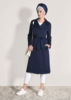 Tesettür giyim LACİVERT KRUVAZE BELİ KUŞAKLI TRENÇKOT 1019 