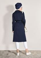 Tesettür giyim LACİVERT KRUVAZE BELİ KUŞAKLI TRENÇKOT 1019 