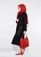 Tesettür giyim SİYAH BASKI DETAYLI FERMUARLI TRENÇKOT 1025 