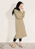 Tesettür giyim BEJ BASKI DETAYLI FERMUARLI TRENÇKOT 1025 