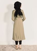 Tesettür giyim BEJ BASKI DETAYLI FERMUARLI TRENÇKOT 1025 
