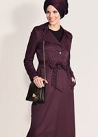 Tesettür giyim BORDO BELİ KUŞAKLI TRENÇKOT 1032 