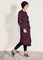 Tesettür giyim BORDO BELİ KUŞAKLI TRENÇKOT 1043 