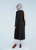 Tesettür giyim SİYAH BİLEKLERİ KEMER DETAYLI CEPLİ TRENÇKOT 1044
