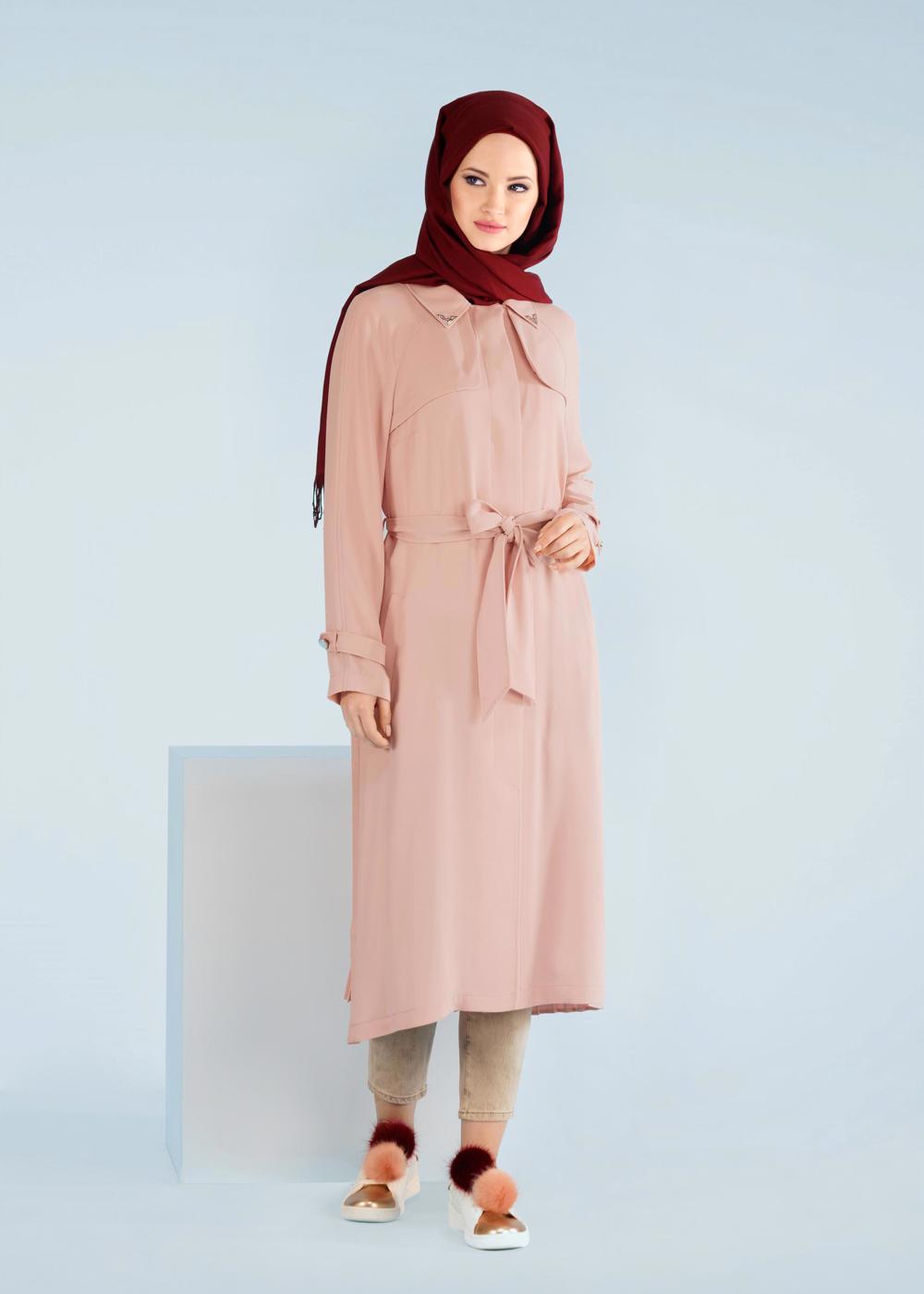 Tesettür giyim PUDRA T 1044 Virona Trençkot-Alv Fashion