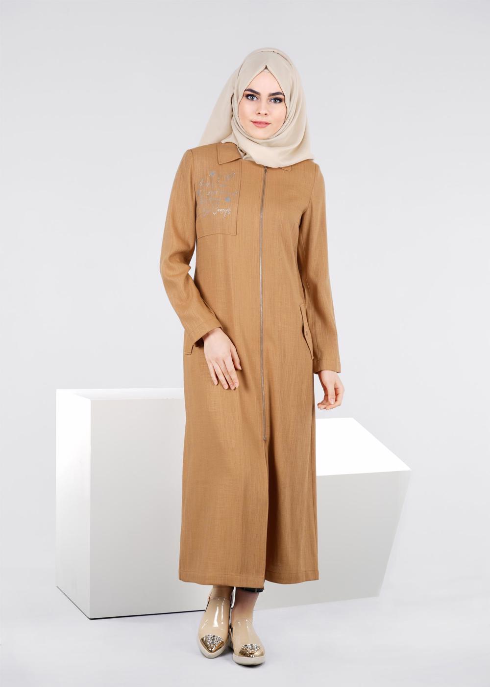 Tesettür giyim KAHVE T 1050 Miami Trençkot-Alv Fashion