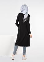 Tesettür giyim SİYAH YAZILI ŞERİT DETAYLI TRENÇKOT 1104 