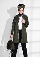 Tesettür giyim HAKİ T 1208 Lvr-Arma Detaylı Trençkot