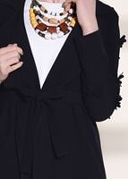 Tesettür giyim SİYAH T 1358 ModaBu- Lazer Kesimli Kuşak Detaylı Trençkot