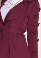 Tesettür giyim BORDO T 1358 ModaBu- Lazer Kesimli Kuşak Detaylı Trençkot