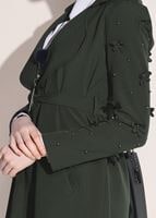 Tesettür giyim HAKİ T 1358 ModaBu- Lazer Kesimli Kuşak Detaylı Trençkot