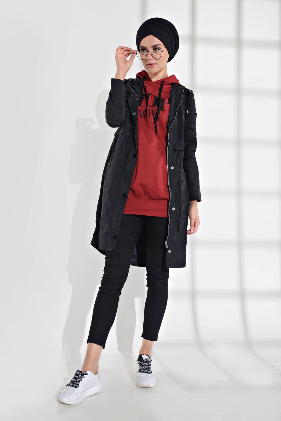 Vêtements hijab NOIR TRENCH-COAT À CAPUCHE 2008