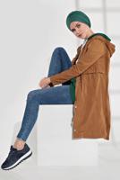 Hijab clothing BROWN LACE-UP HOODED TRENCHCOAT 2008  