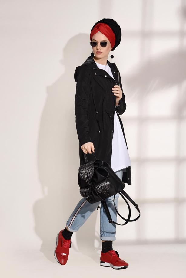 Hijab clothing  Pocket Detailed Sport Trench Coat T 3008 - TRENDTESETTÜR