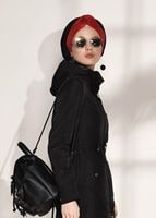 Hijab clothing BLACK Pocket Detailed Sport Trench Coat T 3008