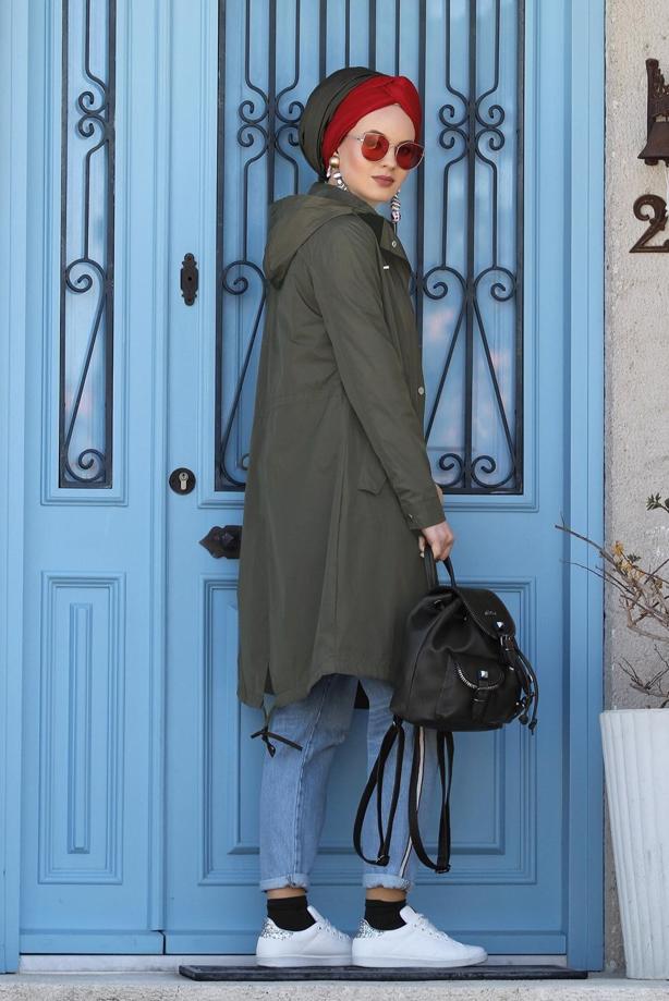Hijab clothing  Pocket Detailed Sport Trench Coat T 3008 - TRENDTESETTÜR