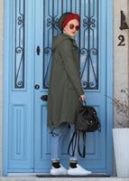 Hijab clothing KHAKI Pocket Detailed Sport Trench Coat T 3008