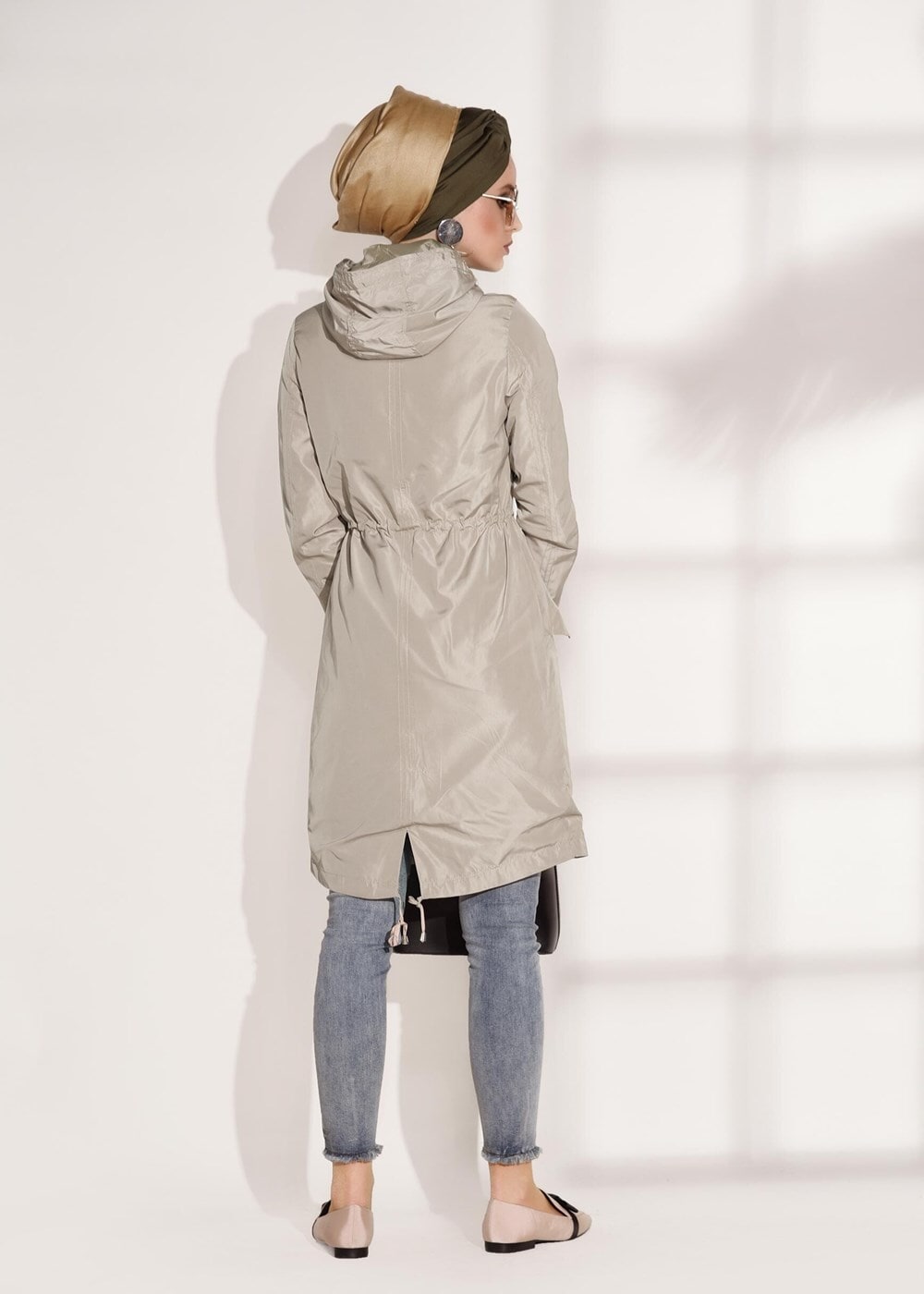 Hijab clothing BEIGE Pocket Detailed Sport Trench Coat T 3008