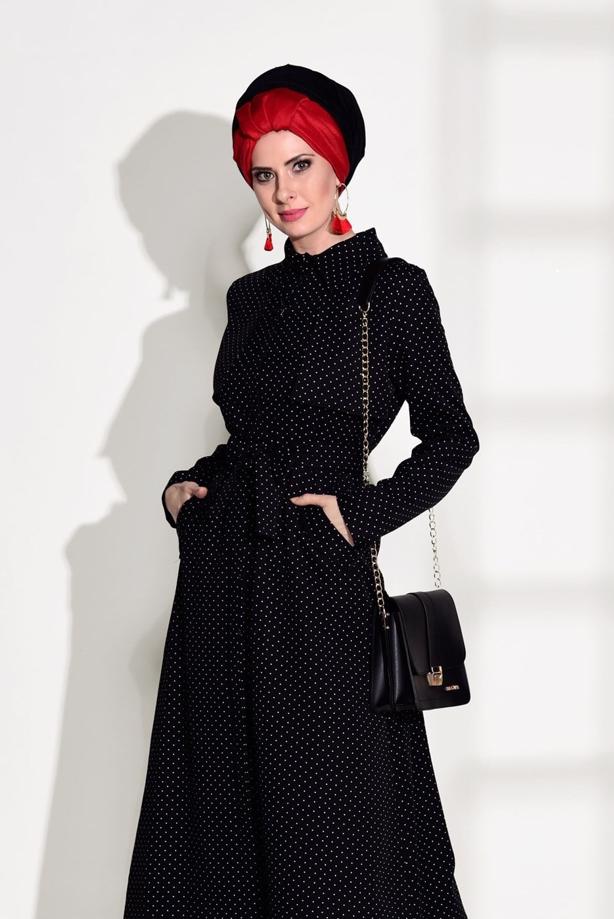 Vêtements hijab  SPOTTED BELTED TRENCH COAT 3307  - TRENDTESETTÜR