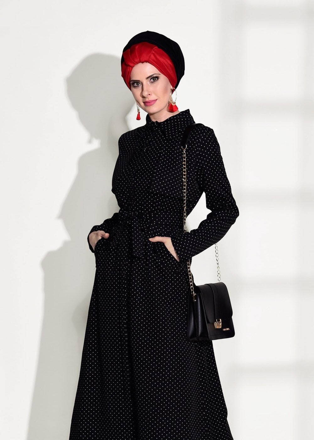 Vêtements hijab NOIR TRENCH-COAT CEINTURÉ À TAILLE POINTUE 3307 