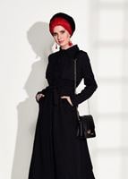 Vêtements hijab NOIR TRENCH-COAT CEINTURÉ À TAILLE POINTUE 3307 