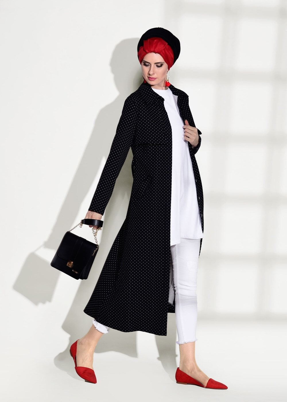 Vêtements hijab NOIR TRENCH-COAT CEINTURÉ À TAILLE POINTUE 3307 