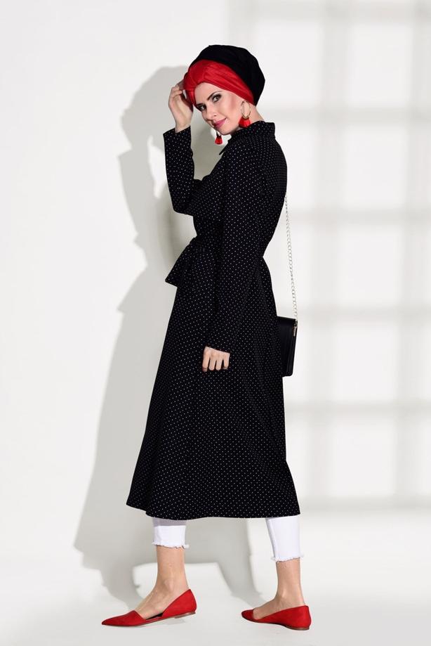 Vêtements hijab  SPOTTED BELTED TRENCH COAT 3307  - TRENDTESETTÜR