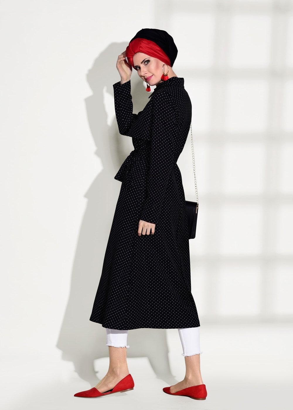 Vêtements hijab NOIR TRENCH-COAT CEINTURÉ À TAILLE POINTUE 3307 