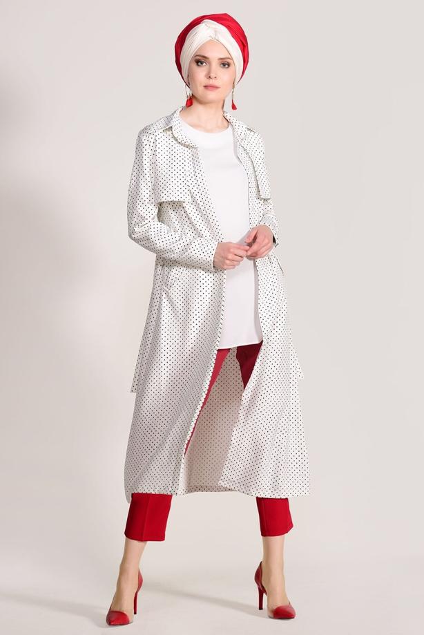 Vêtements hijab  SPOTTED BELTED TRENCH COAT 3307  - TRENDTESETTÜR