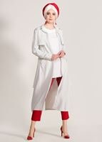 Vêtements hijab CRÈME TRENCH-COAT CEINTURÉ À TAILLE POINTUE 3307 