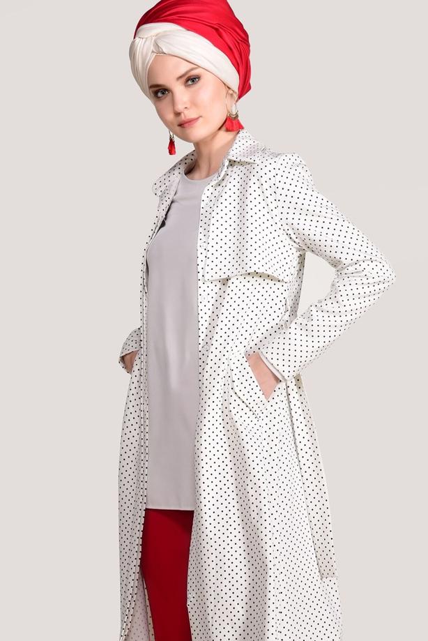 Vêtements hijab  SPOTTED BELTED TRENCH COAT 3307  - TRENDTESETTÜR