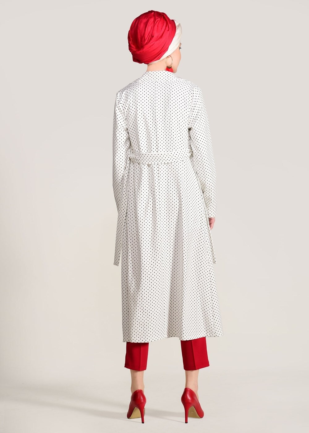 Vêtements hijab CRÈME TRENCH-COAT CEINTURÉ À TAILLE POINTUE 3307 