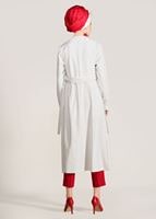 Vêtements hijab CRÈME TRENCH-COAT CEINTURÉ À TAILLE POINTUE 3307 