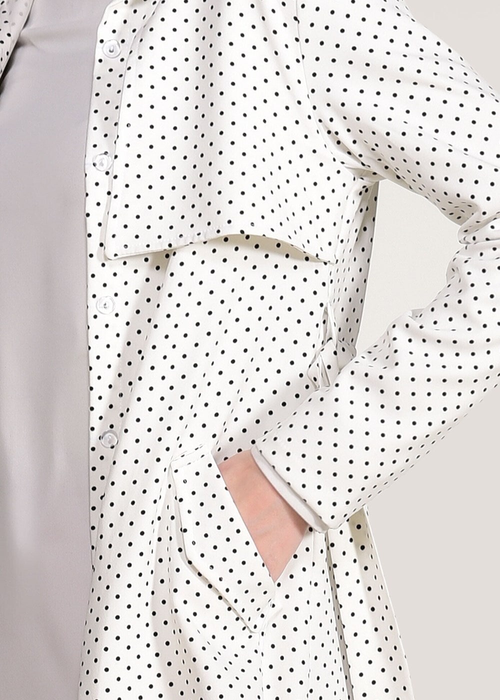 Vêtements hijab CRÈME TRENCH-COAT CEINTURÉ À TAILLE POINTUE 3307 