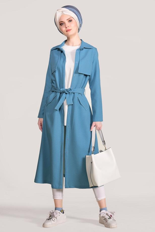 Vêtements hijab  SPOTTED BELTED TRENCH COAT 3307  - TRENDTESETTÜR