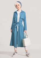 Vêtements hijab BLEU TRENCH-COAT CEINTURÉ À TAILLE POINTUE 3307 