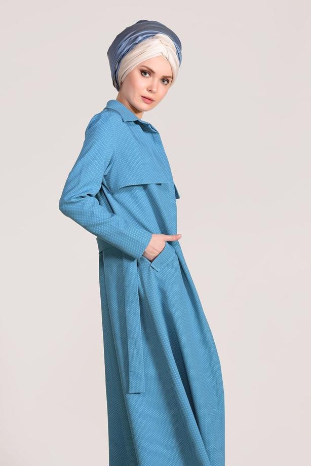 Vêtements hijab  SPOTTED BELTED TRENCH COAT 3307  - TRENDTESETTÜR