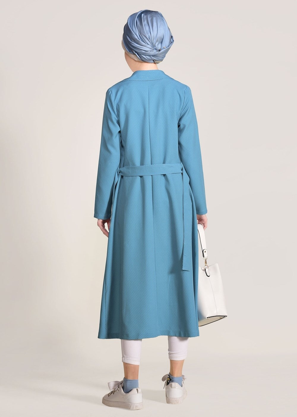 Vêtements hijab BLEU TRENCH-COAT CEINTURÉ À TAILLE POINTUE 3307 