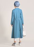 Vêtements hijab BLEU TRENCH-COAT CEINTURÉ À TAILLE POINTUE 3307 