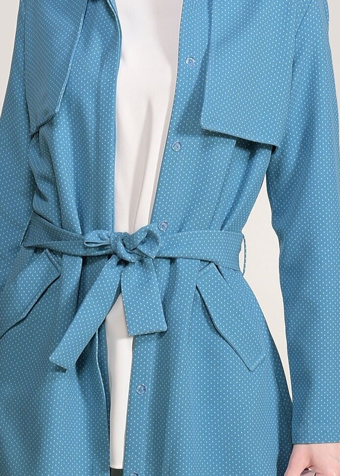 Vêtements hijab BLEU TRENCH-COAT CEINTURÉ À TAILLE POINTUE 3307 