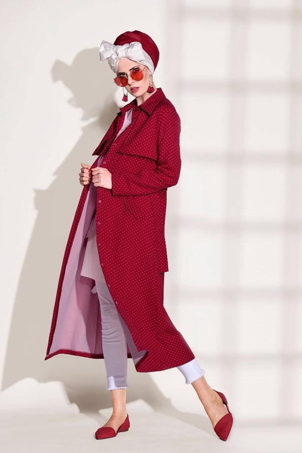 Vêtements hijab  SPOTTED BELTED TRENCH COAT 3307  - TRENDTESETTÜR