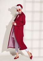 Vêtements hijab ROUGE BORDEAUX TRENCH-COAT CEINTURÉ À TAILLE POINTUE 3307 