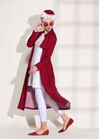 Vêtements hijab ROUGE BORDEAUX TRENCH-COAT CEINTURÉ À TAILLE POINTUE 3307 