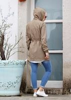 Tesettür giyim KAHVE KAPÜŞONLU BELİ BÜZGÜLÜ SPOR TRENÇKOT 4108 