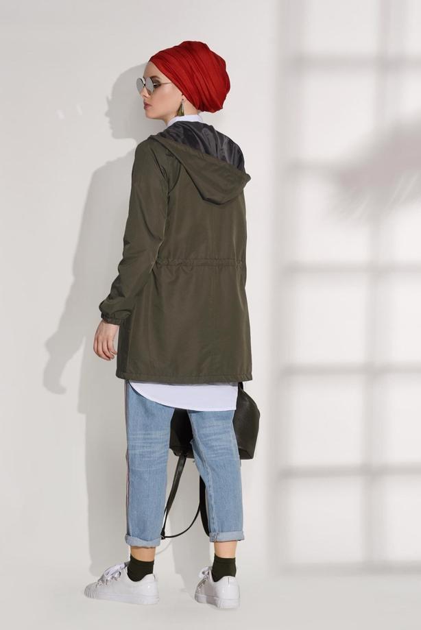 Hijab clothing  SHIRRED AT WAIST HOODED SPORTS TRENCH COAT 4108  - TRENDTESETTÜR