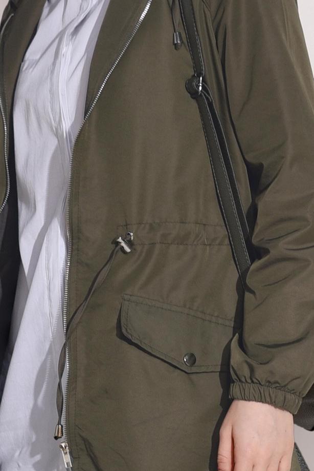 Hijab clothing  SHIRRED AT WAIST HOODED SPORTS TRENCH COAT 4108  - TRENDTESETTÜR