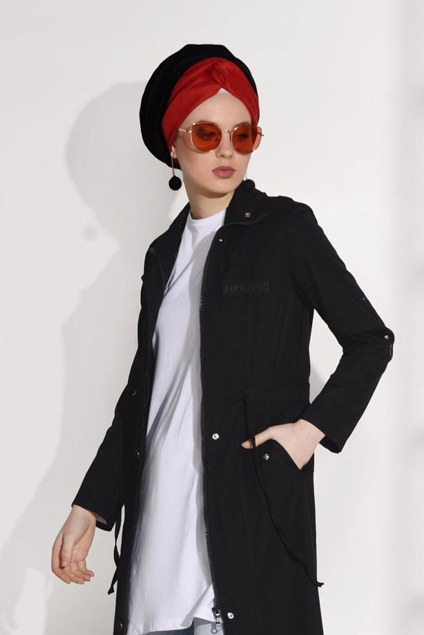 Hijab-Kleidung  BELİ BÜZGÜLÜ SPOR TRENÇKOT 5008 - TRENDTESETTÜR