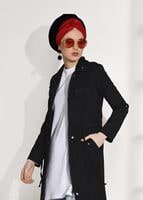 Tesettür giyim SİYAH BELİ BÜZGÜLÜ SPOR TRENÇKOT 5008