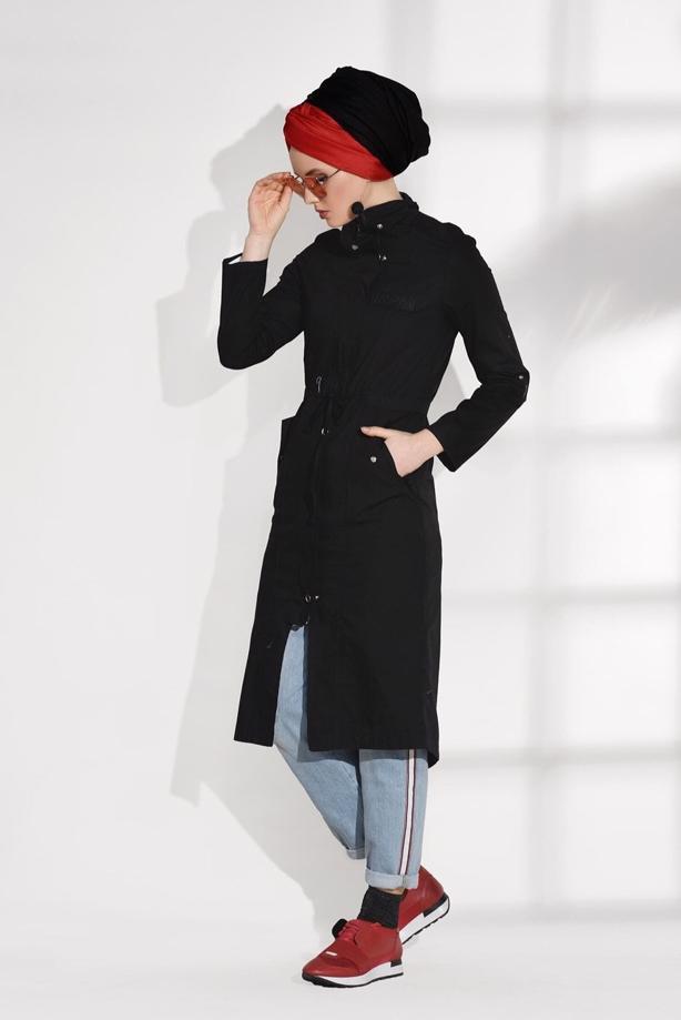 Hijab-Kleidung  BELİ BÜZGÜLÜ SPOR TRENÇKOT 5008 - TRENDTESETTÜR