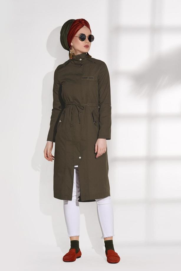 Hijab-Kleidung  BELİ BÜZGÜLÜ SPOR TRENÇKOT 5008 - TRENDTESETTÜR